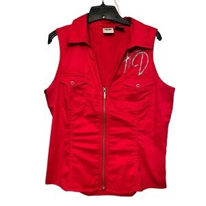 Harley-Davidson large 12-14 red zip front top  sleeveless top with Rhinestones